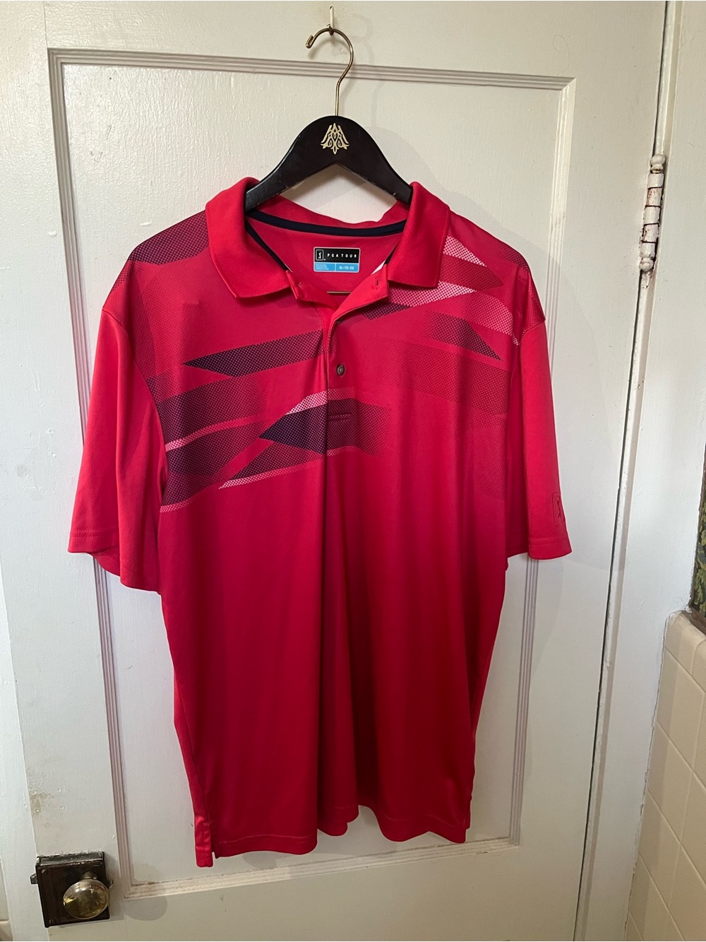 PGA Tour Men's Red Geometric Print Golf Polo Shirt Size XL EUC